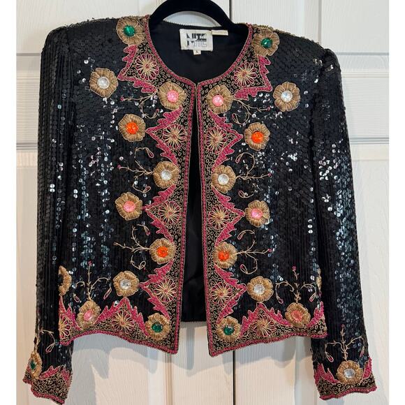 Vintage 1980s Nite Line Embellished Silk Sequin Beaded Jacket – Large - Picture 1 of 8